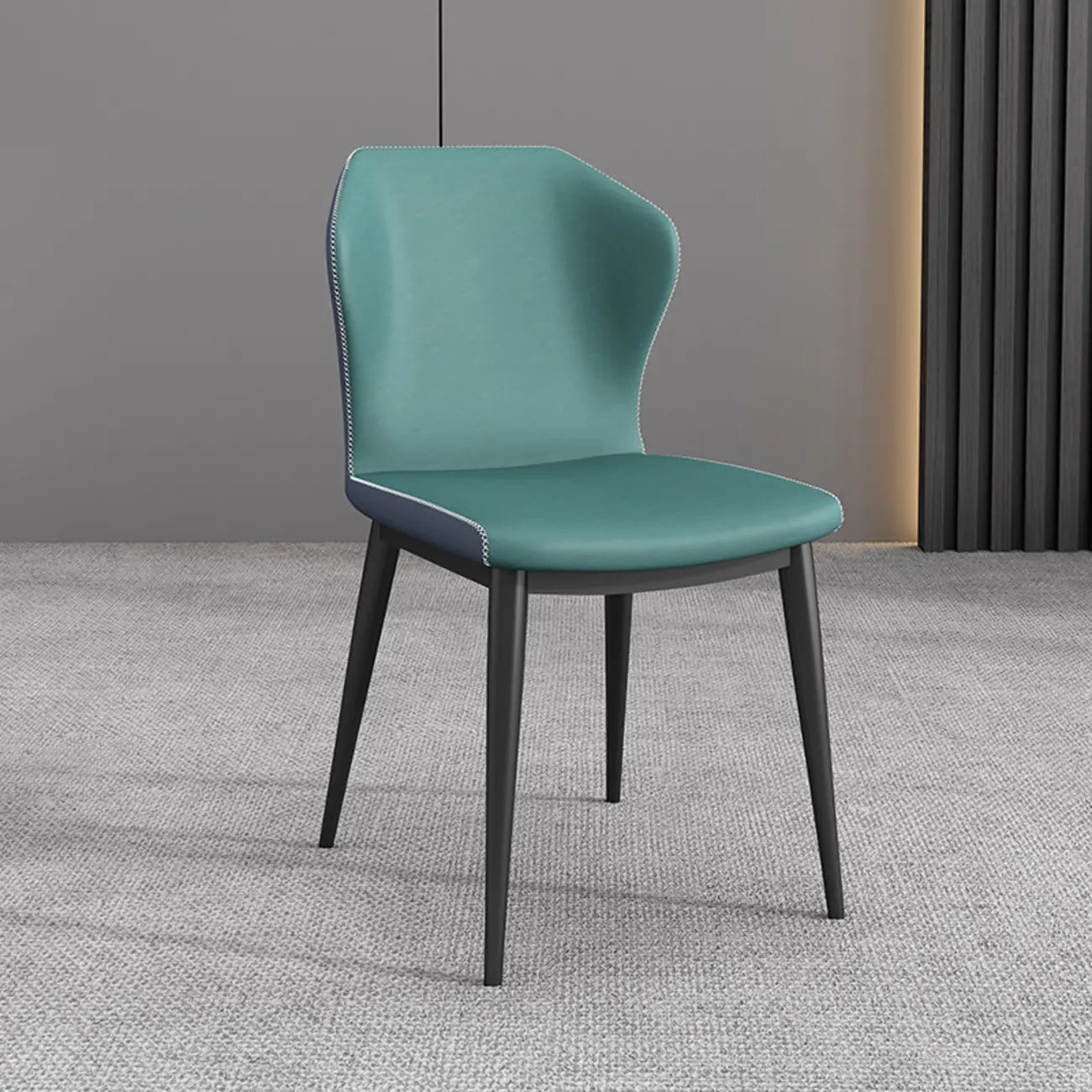 Chaise de salle à manger moderne en similicuir avec dossier à oreilles et pieds en acier