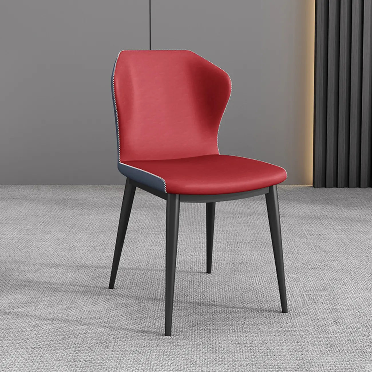 Chaise de salle à manger moderne en similicuir avec dossier à oreilles et pieds en acier