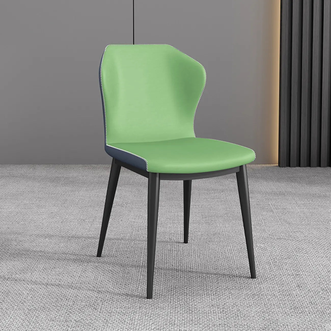 Chaise de salle à manger moderne en similicuir avec dossier à oreilles et pieds en acier