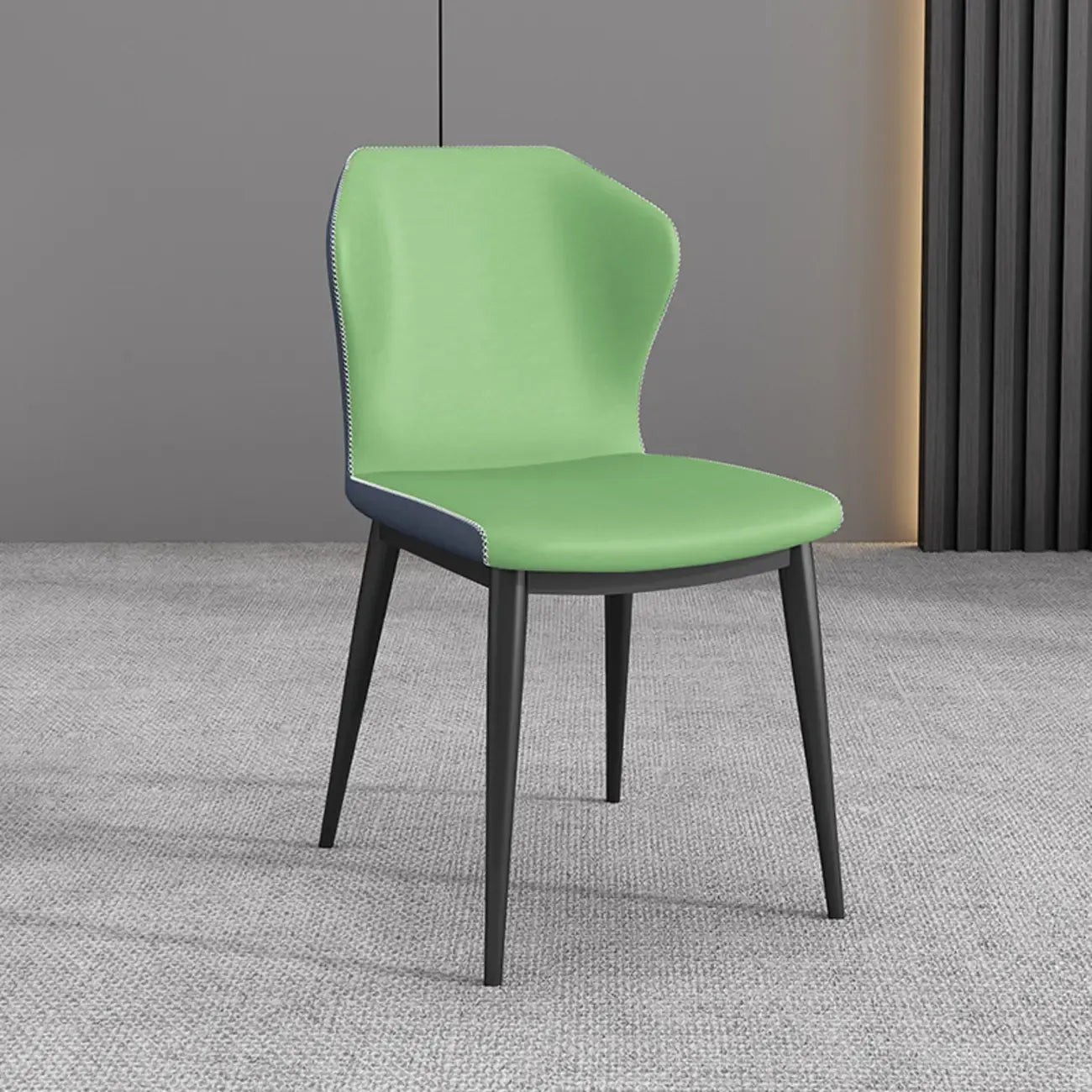 Chaise de salle à manger moderne en similicuir avec dossier à oreilles et pieds en acier