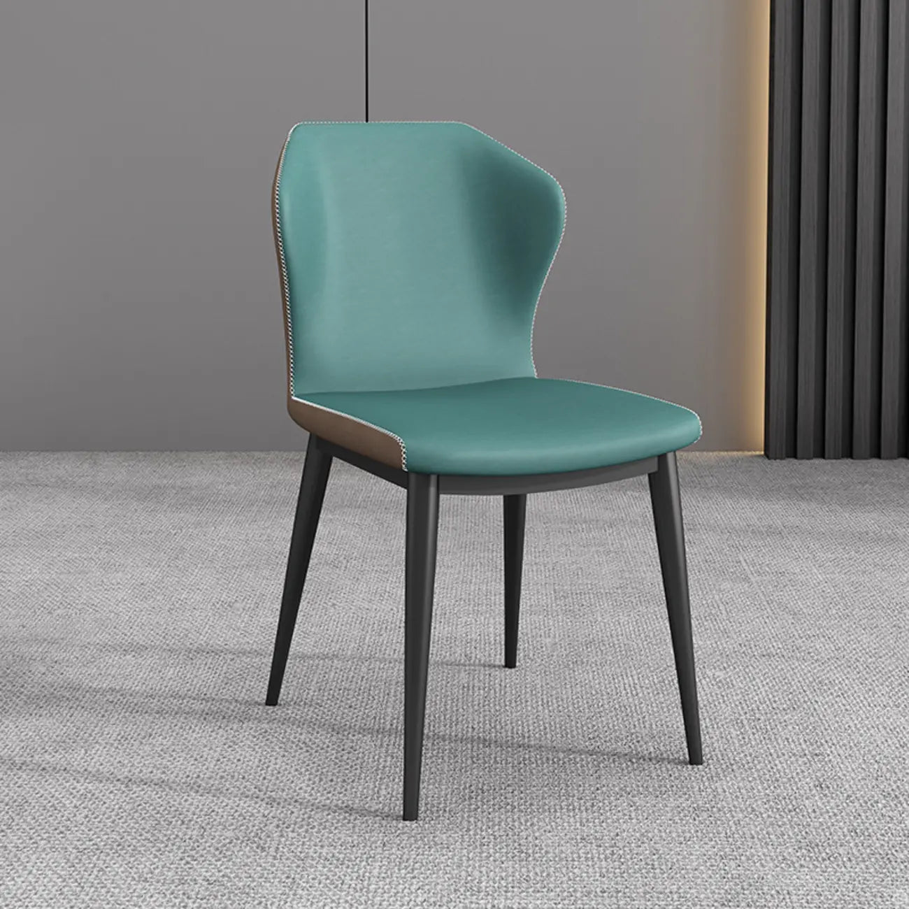Chaise de salle à manger moderne en similicuir avec dossier à oreilles et pieds en acier