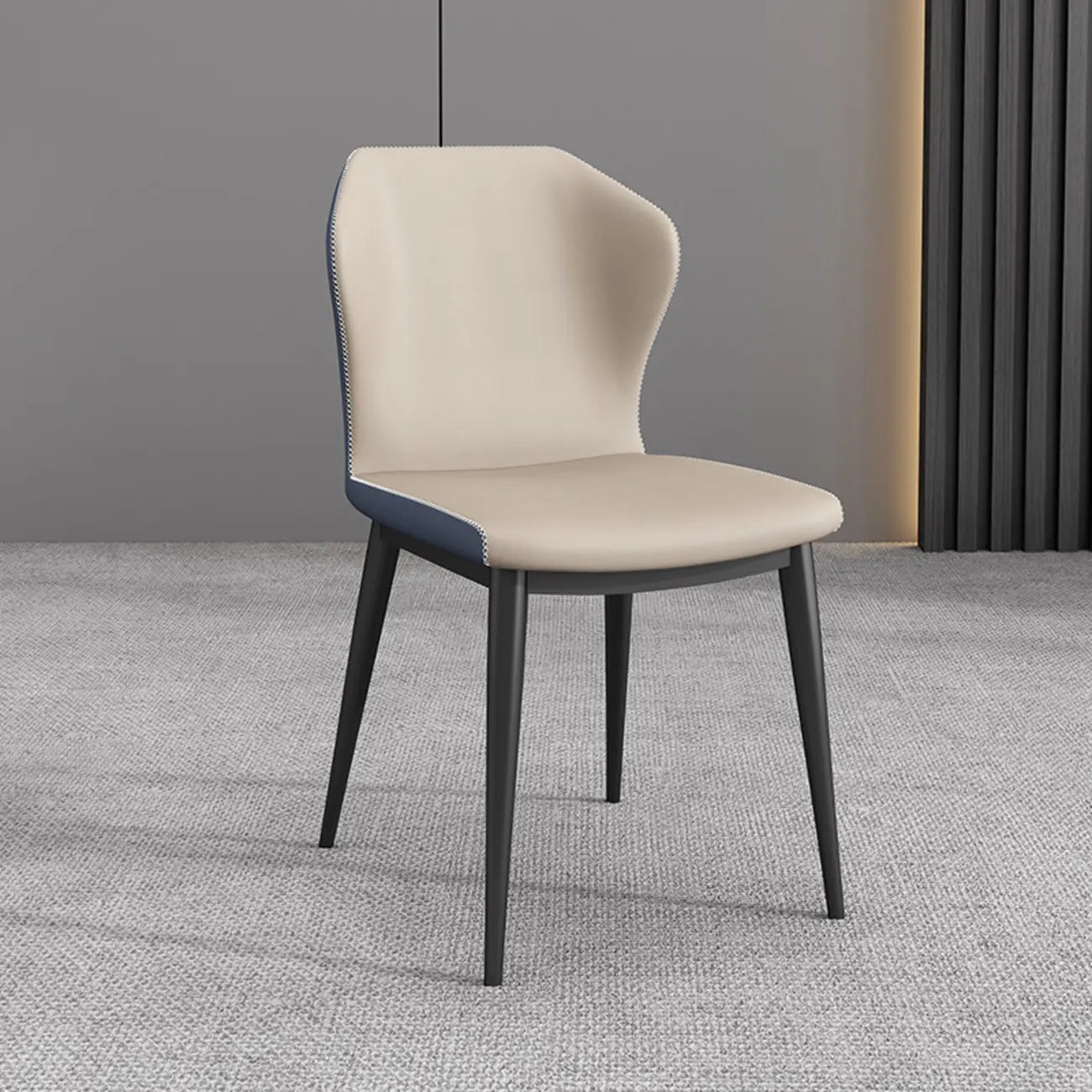 Chaise de salle à manger moderne en similicuir avec dossier à oreilles et pieds en acier