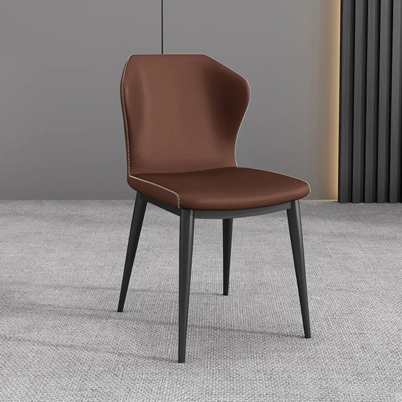 Chaise de salle à manger moderne en similicuir avec dossier à oreilles et pieds en acier