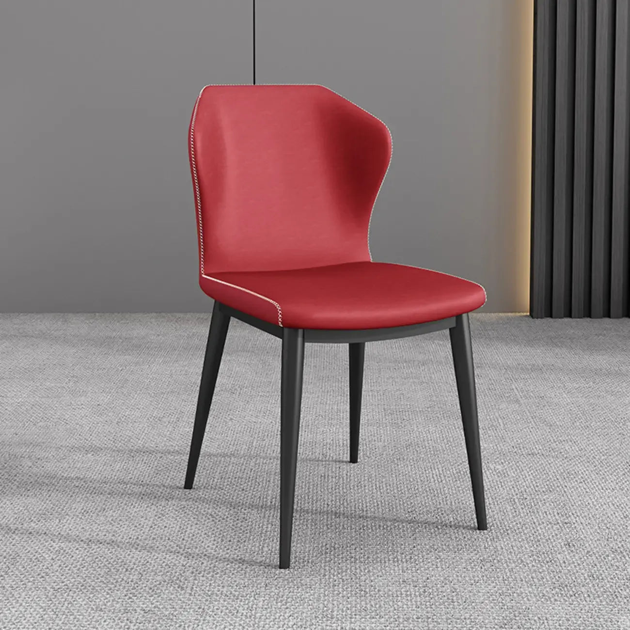 Chaise de salle à manger moderne en similicuir avec dossier à oreilles et pieds en acier