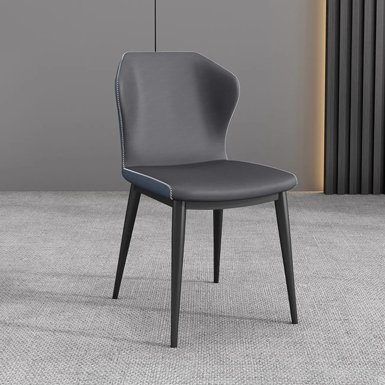 Chaise de salle à manger moderne en similicuir avec dossier à oreilles et pieds en acier