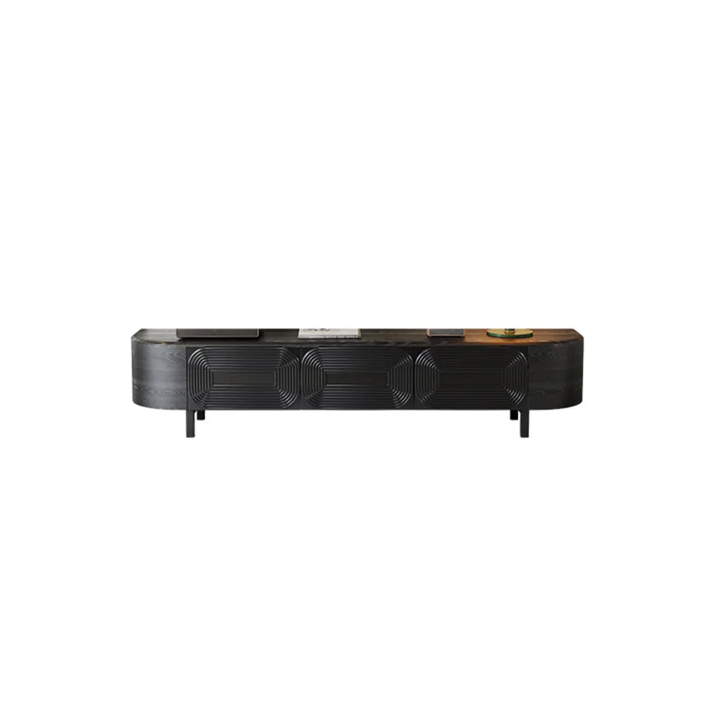 Meuble TV en bois noir de style Mid-Century Modern avec tiroirs