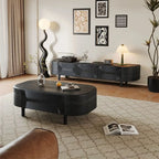 Meuble TV en bois noir de style Mid-Century Modern avec tiroirs