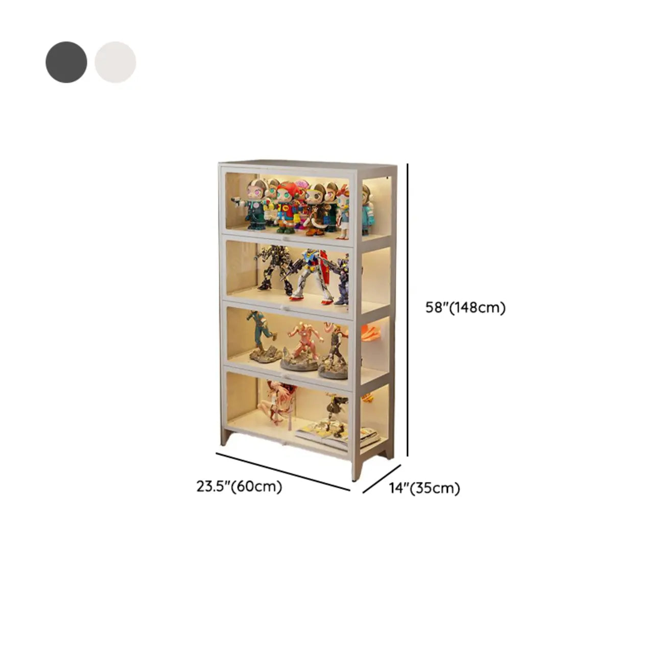 Vitrine moderne sur pied à 5 niveaux avec couvercle rabattable