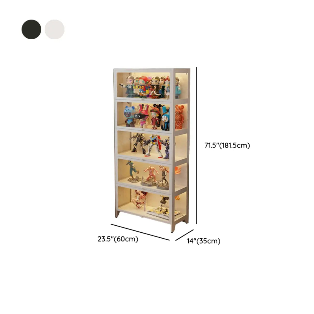 Vitrine moderne sur pied à 5 niveaux avec couvercle rabattable