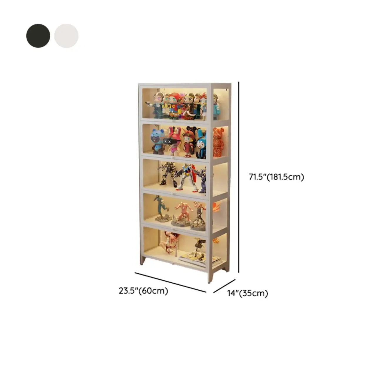 Vitrine moderne sur pied à 5 niveaux avec couvercle rabattable