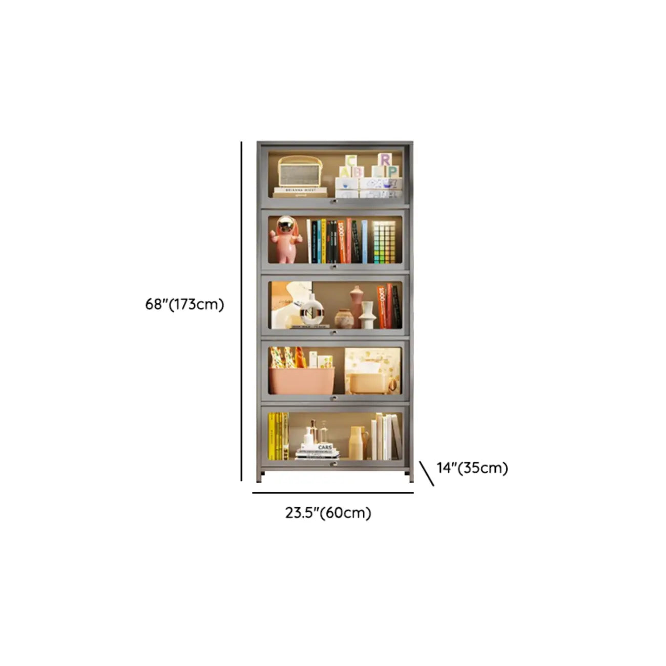 Vitrine moderne sur pied à 5 niveaux avec couvercle rabattable