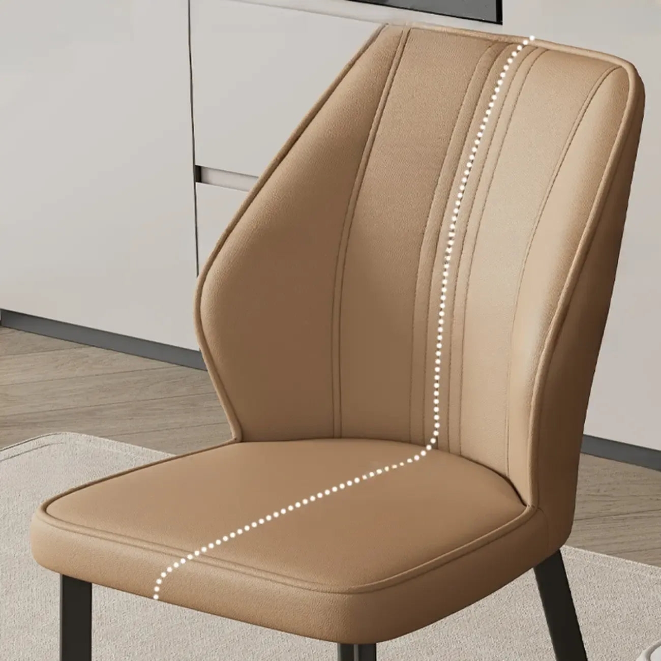 Chaise de salle à manger moderne à oreilles, revêtue de similicuir et dotée de pieds en métal
