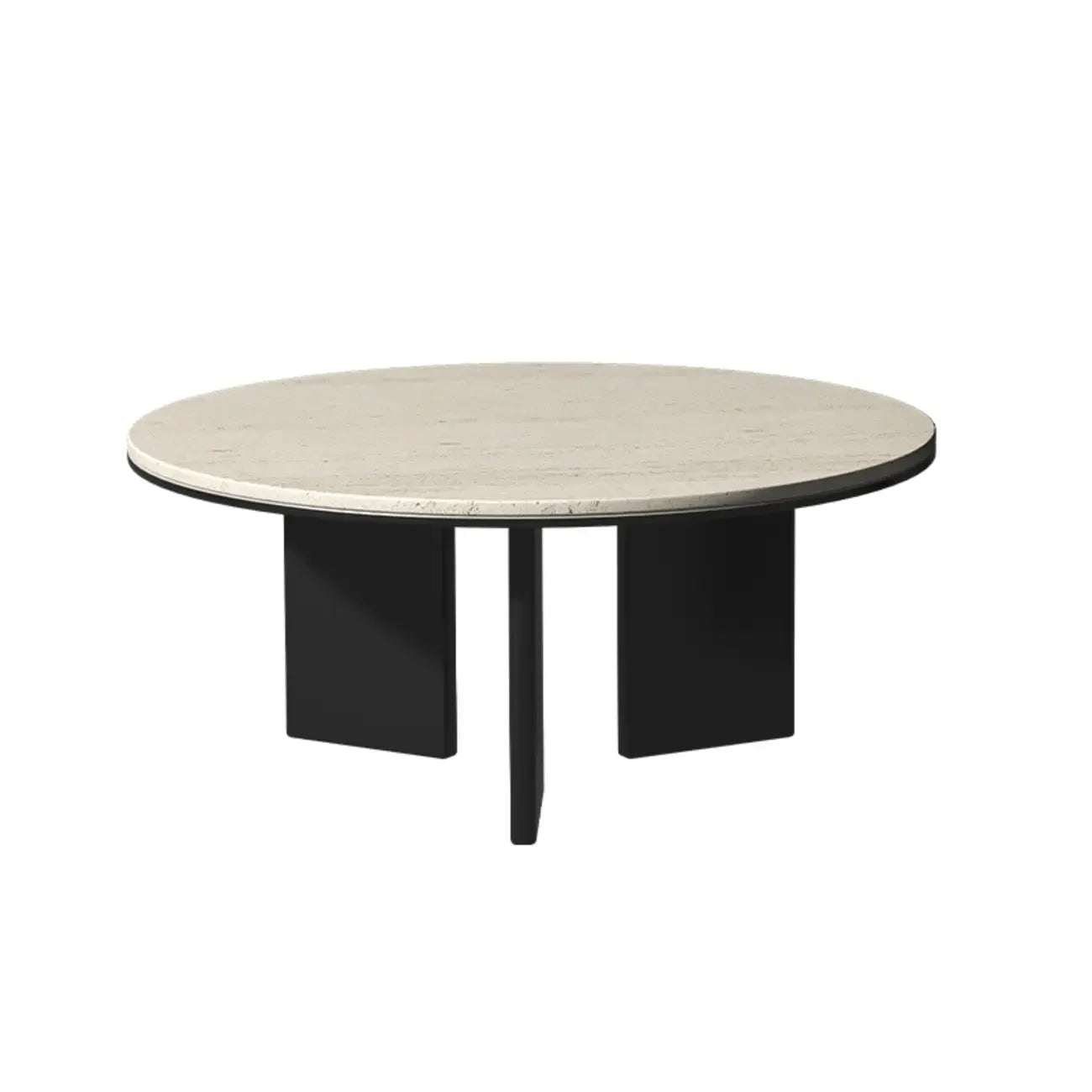 Table basse ronde minimaliste en travertin beige avec piètement en bois