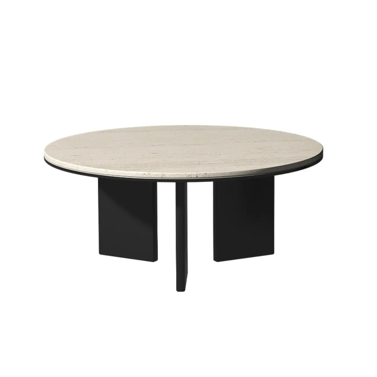 Table basse ronde minimaliste en travertin beige avec piètement en bois