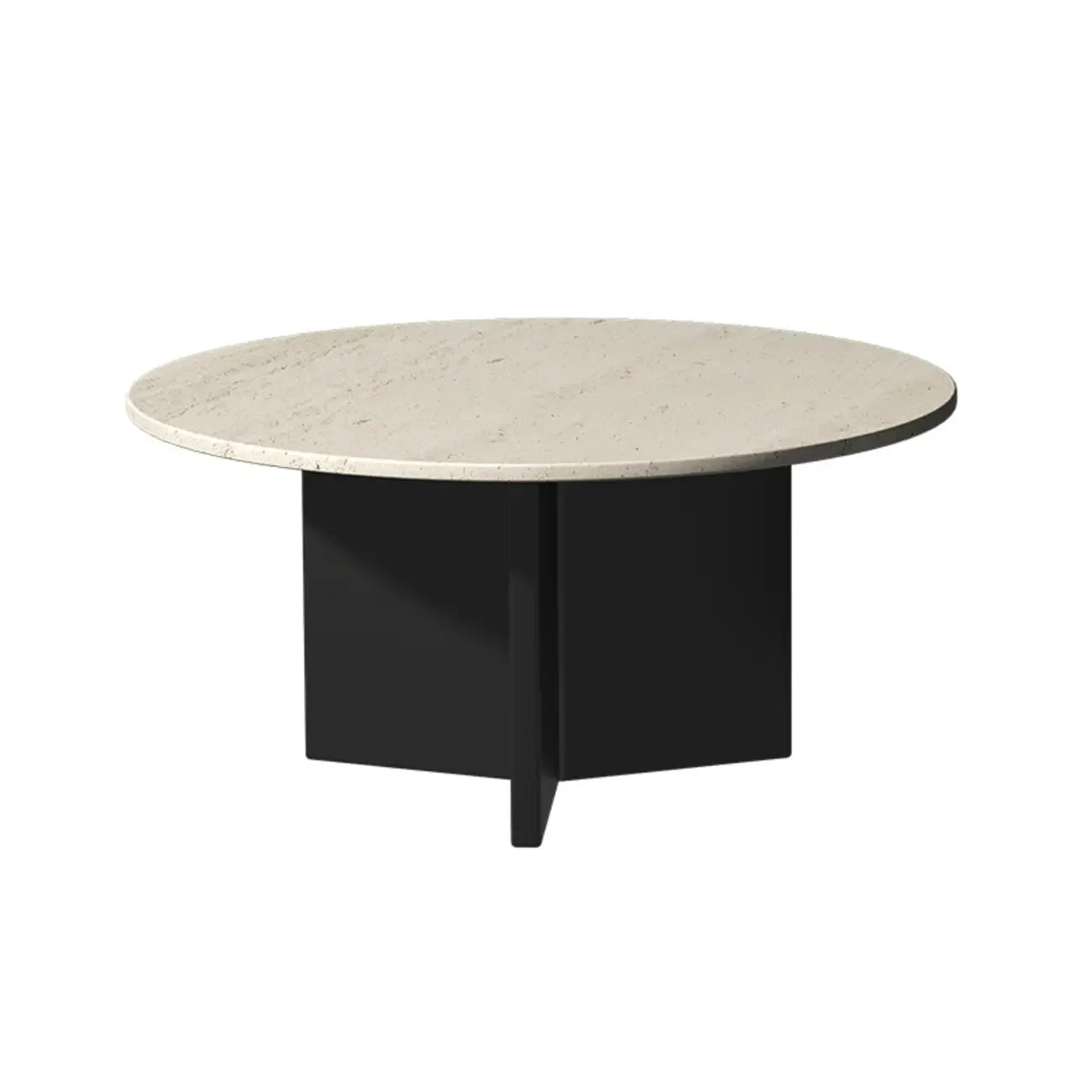 Table basse ronde minimaliste en travertin beige avec piètement en bois