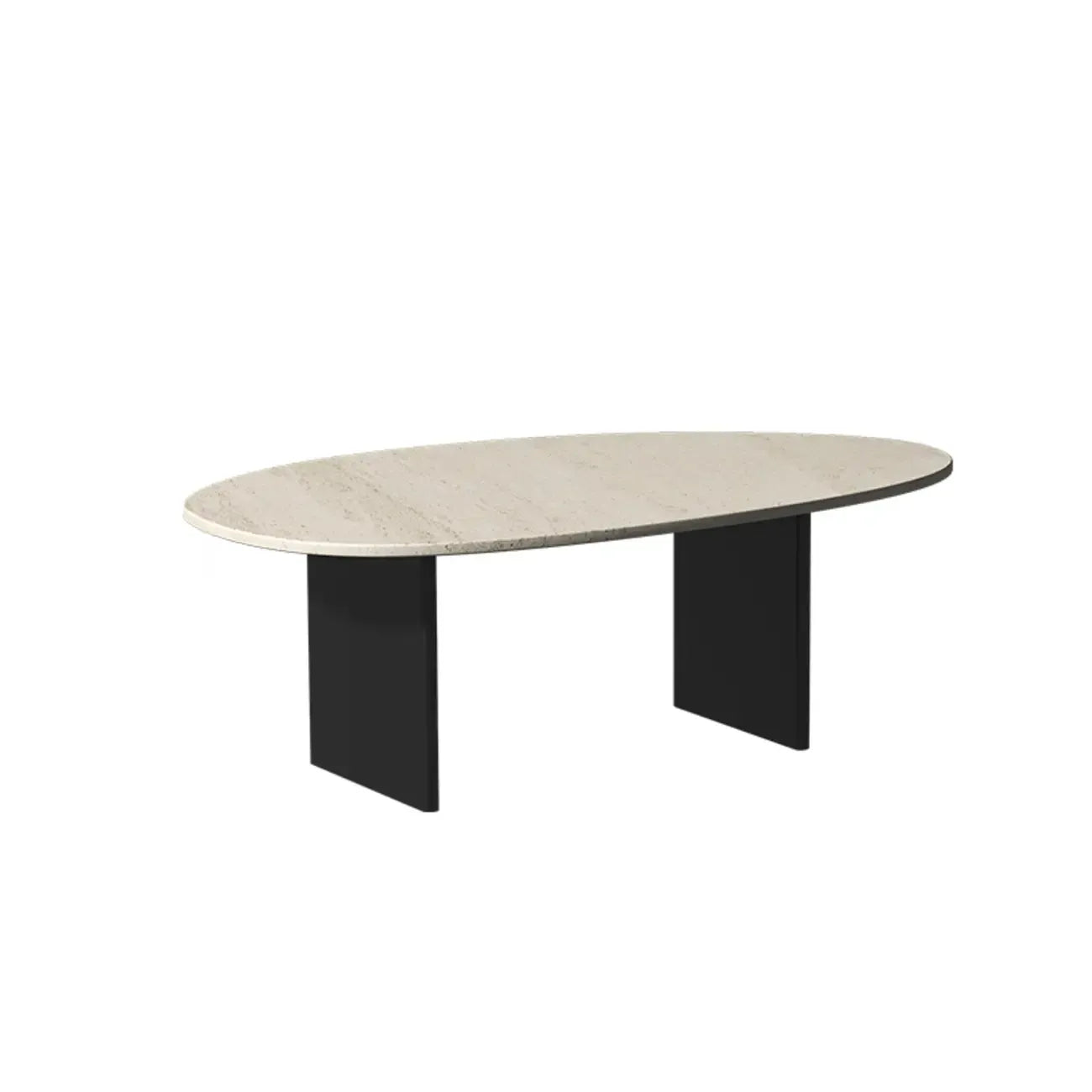Table basse ronde minimaliste en travertin beige avec piètement en bois