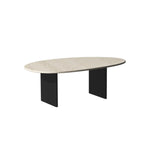 Table basse ronde minimaliste en travertin beige avec piètement en bois