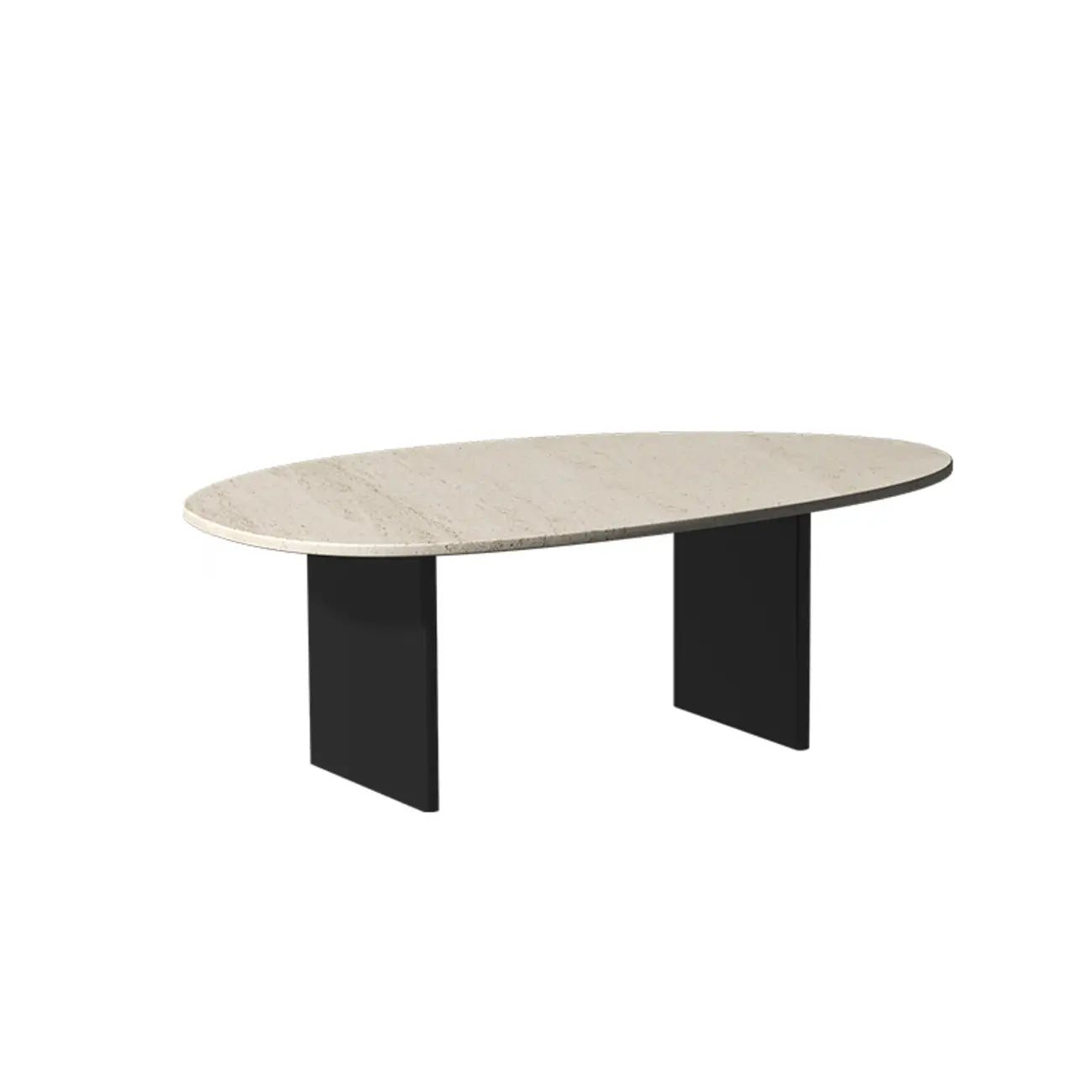 Table basse ronde minimaliste en travertin beige avec piètement en bois