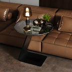 Table d'appoint ronde en marbre noir en forme de C pour salon