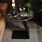 Table d'appoint ronde en marbre noir en forme de C pour salon