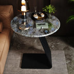 Table d'appoint ronde en marbre noir en forme de C pour salon
