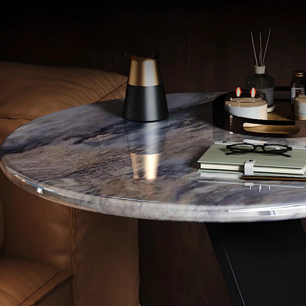 Table d'appoint ronde en marbre noir en forme de C pour salon