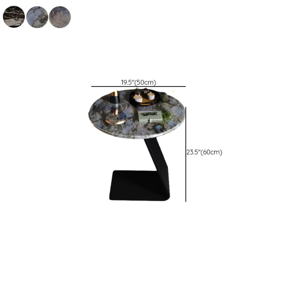 Table d'appoint ronde en marbre noir en forme de C pour salon