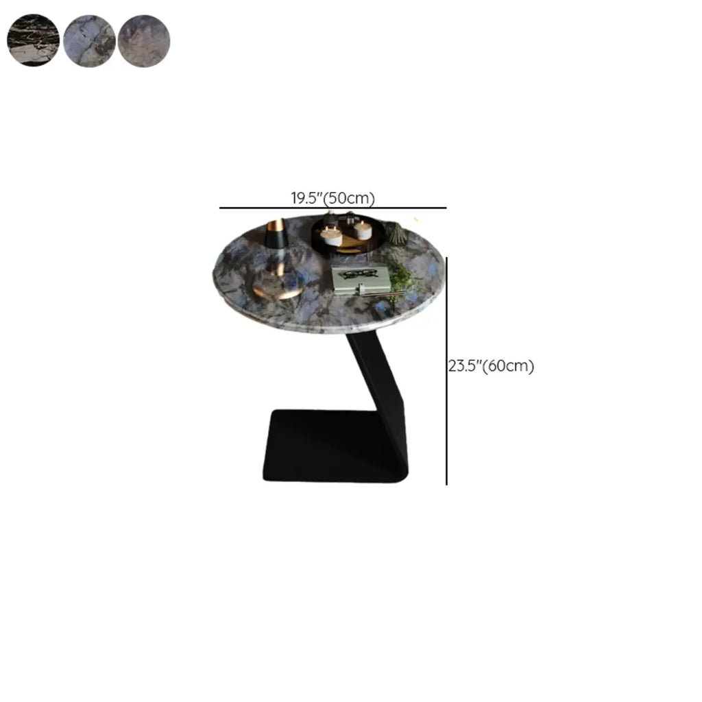 Table d'appoint ronde en marbre noir en forme de C pour salon