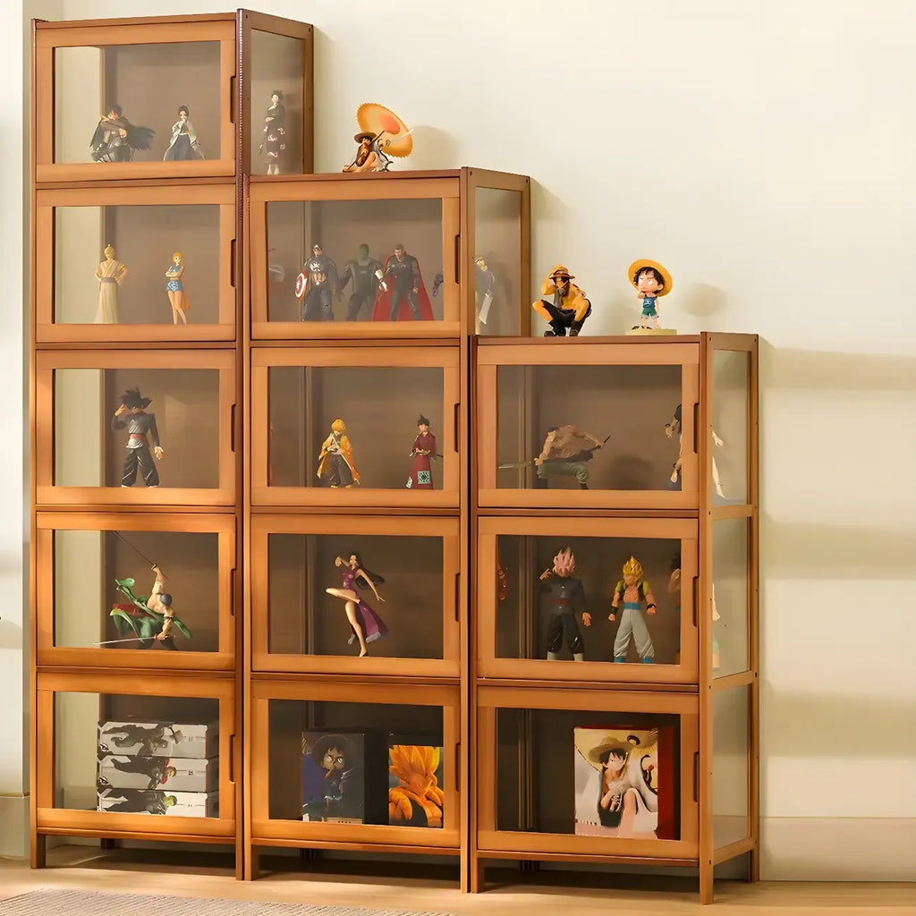 Vitrine haute moderne en bambou avec portes vitrées