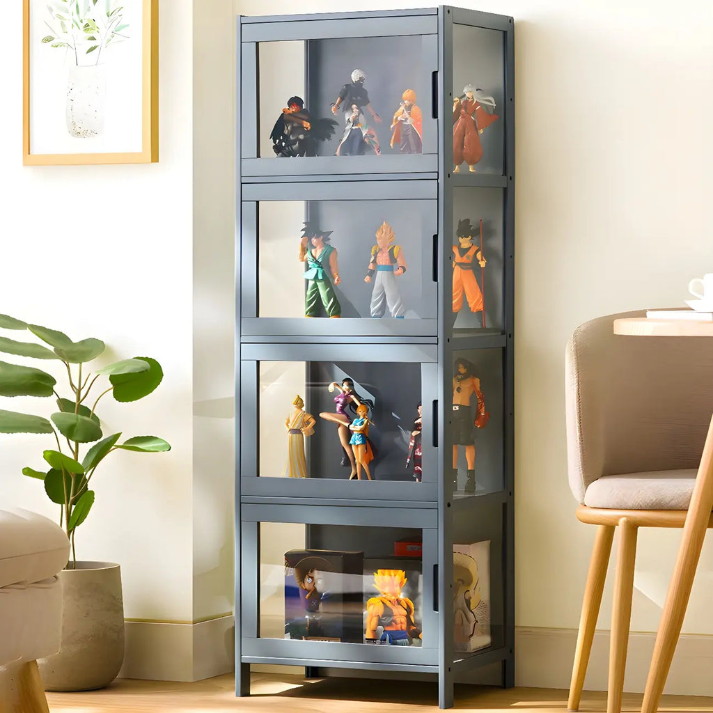 Vitrine haute moderne en bambou avec portes vitrées