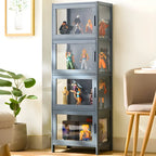Vitrine haute moderne en bambou avec portes vitrées