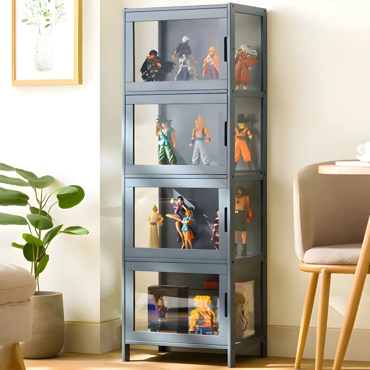 Vitrine haute moderne en bambou avec portes vitrées