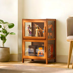 Vitrine haute moderne en bambou avec portes vitrées