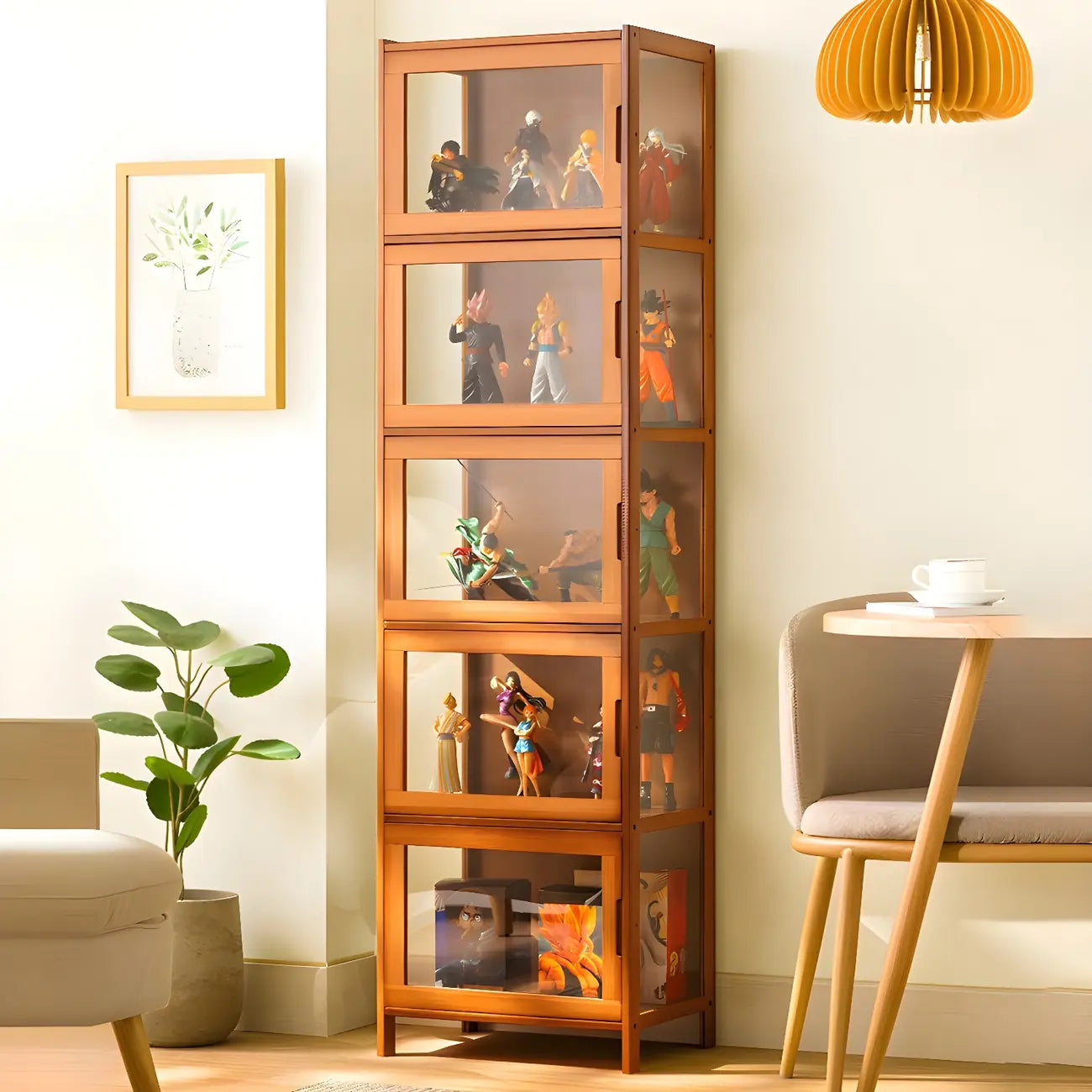 Vitrine haute moderne en bambou avec portes vitrées