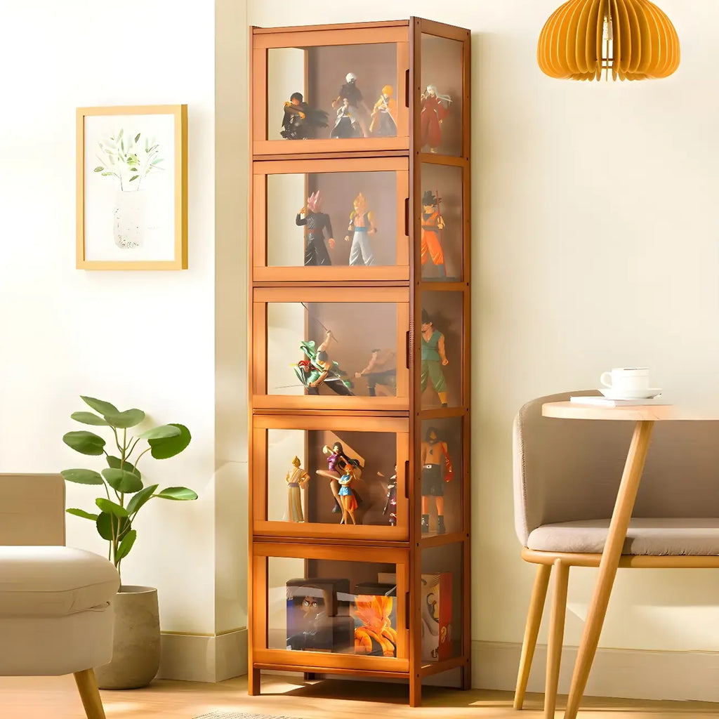 Vitrine haute moderne en bambou avec portes vitrées