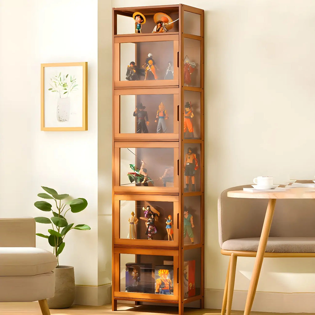 Vitrine haute moderne en bambou avec portes vitrées