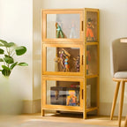 Vitrine haute moderne en bambou avec portes vitrées