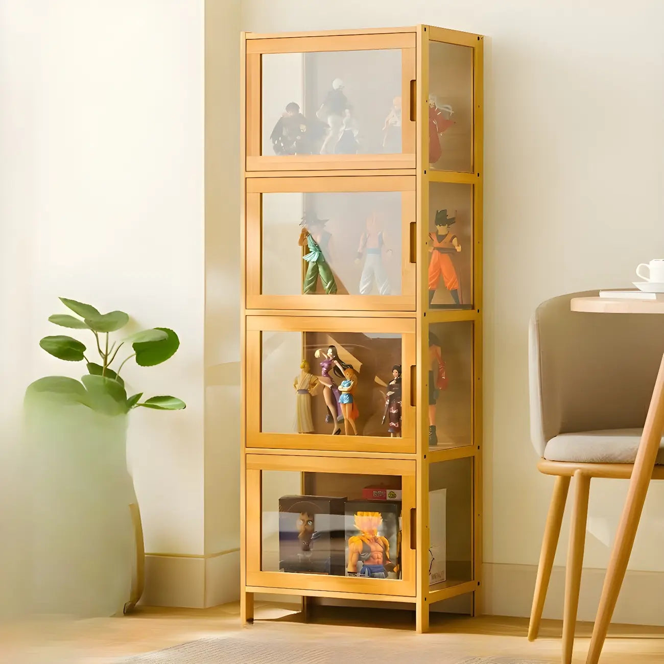 Vitrine haute moderne en bambou avec portes vitrées
