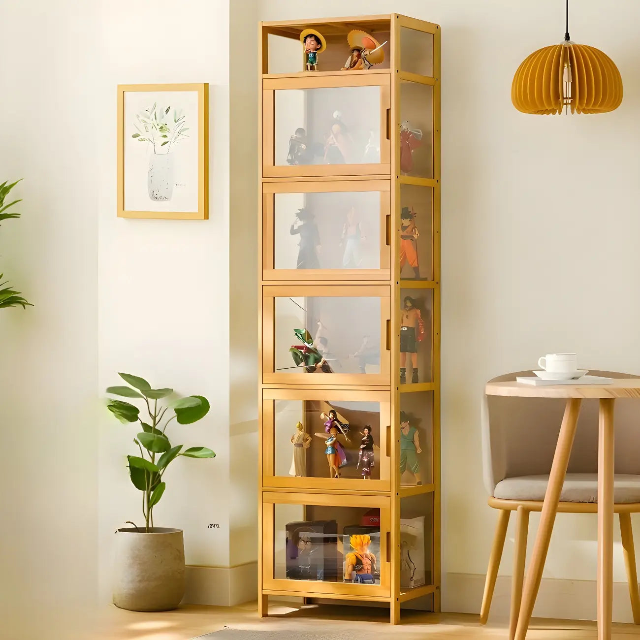 Vitrine haute moderne en bambou avec portes vitrées