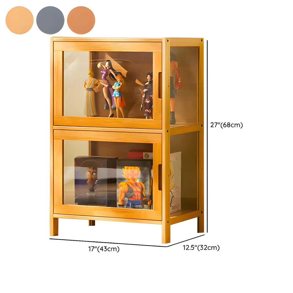 Vitrine haute moderne en bambou avec portes vitrées