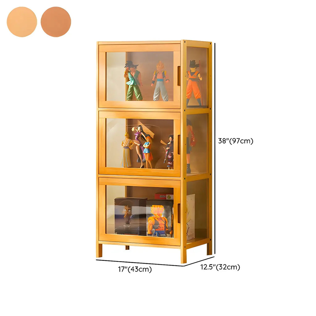 Vitrine haute moderne en bambou avec portes vitrées