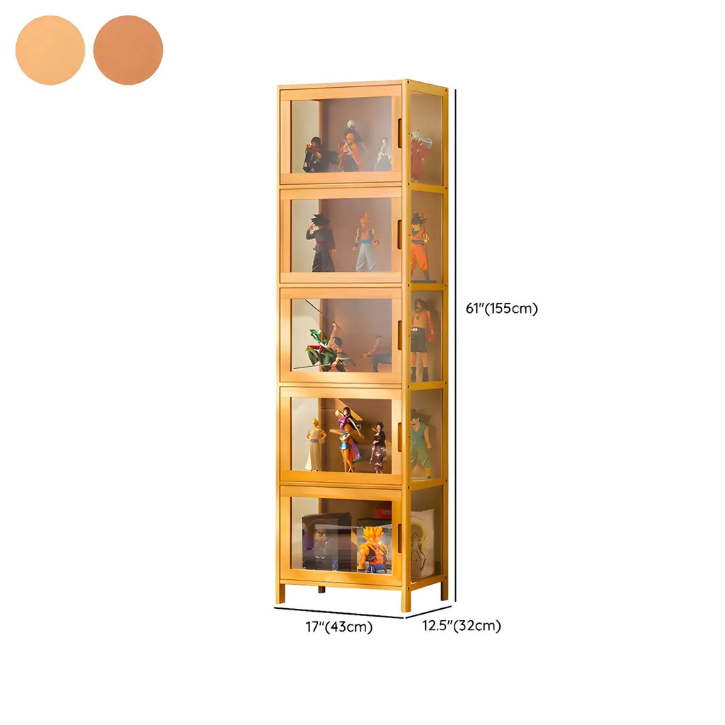 Vitrine haute moderne en bambou avec portes vitrées