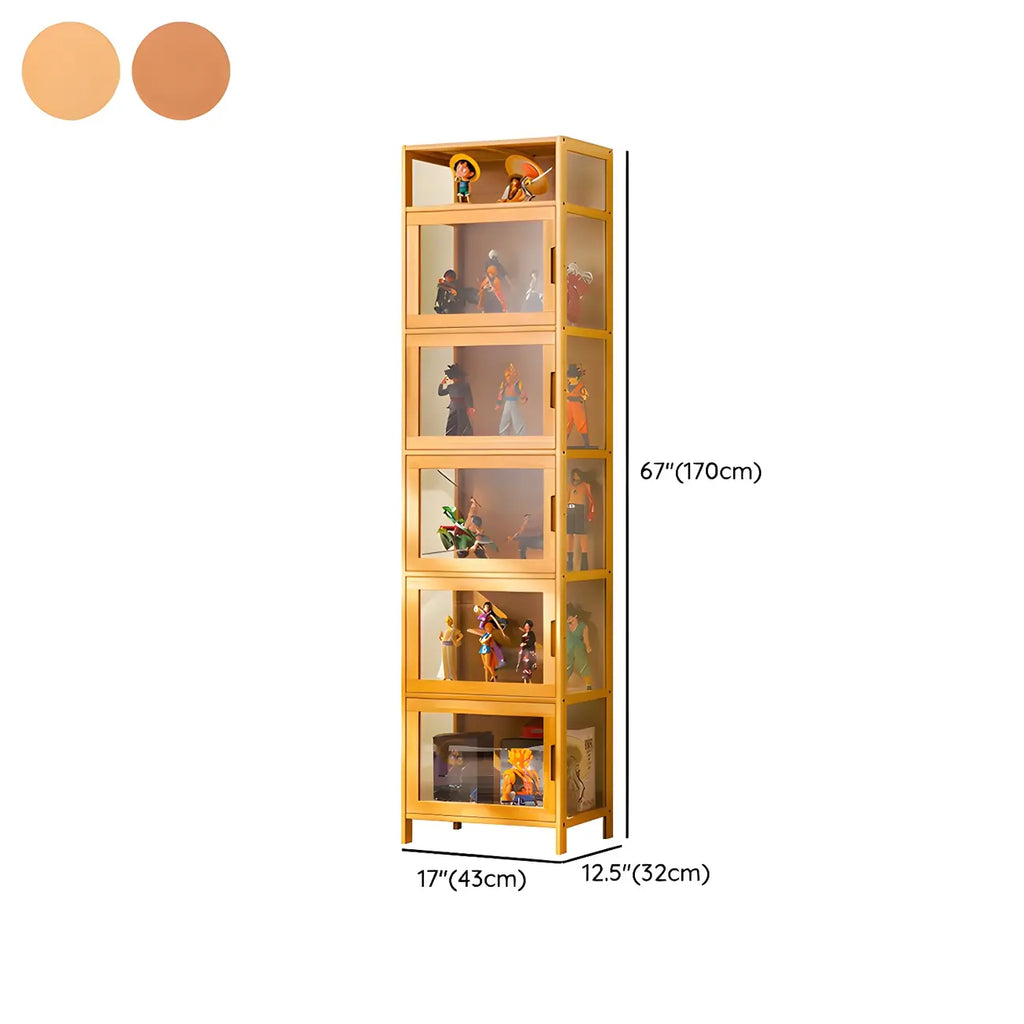 Vitrine haute moderne en bambou avec portes vitrées