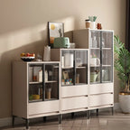 Vitrine en bois kaki avec étagère réglable et tiroir