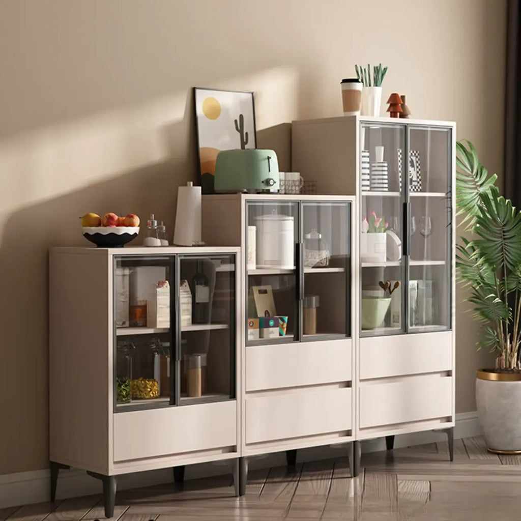 Vitrine en bois kaki avec étagère réglable et tiroir