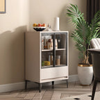 Vitrine en bois kaki avec étagère réglable et tiroir