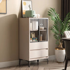 Vitrine en bois kaki avec étagère réglable et tiroir