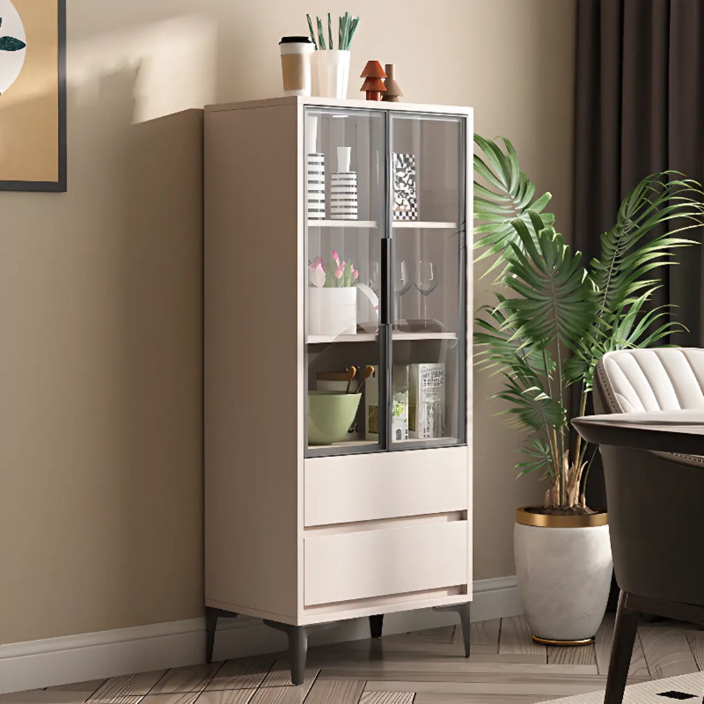 Vitrine en bois kaki avec étagère réglable et tiroir