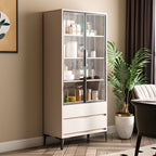 Vitrine en bois kaki avec étagère réglable et tiroir