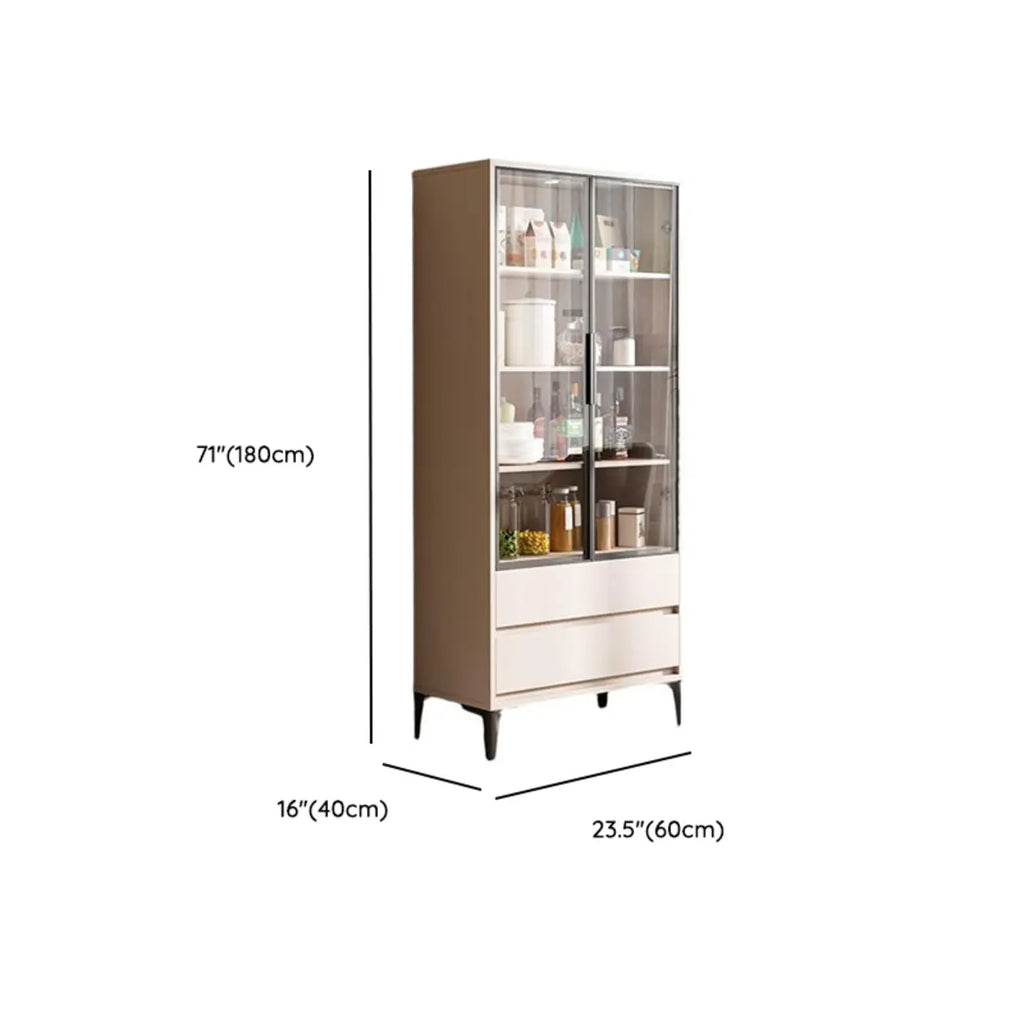 Vitrine en bois kaki avec étagère réglable et tiroir